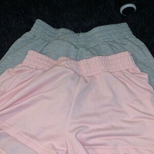 Pink and Gray Elastic Waist Shorts